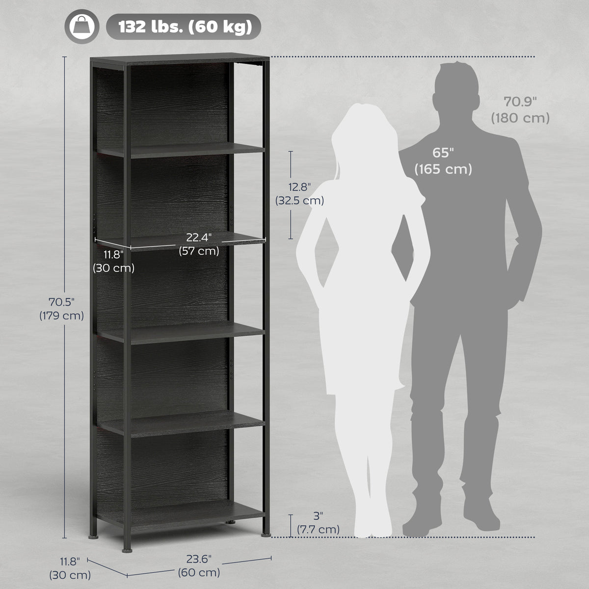 5-Tier Freestanding Bookshelf with LED Lights