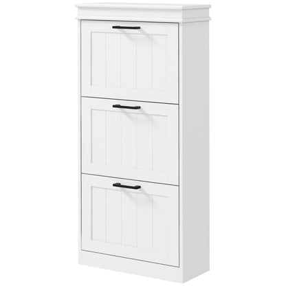 Narrow shoe cabinet with three flip drawers