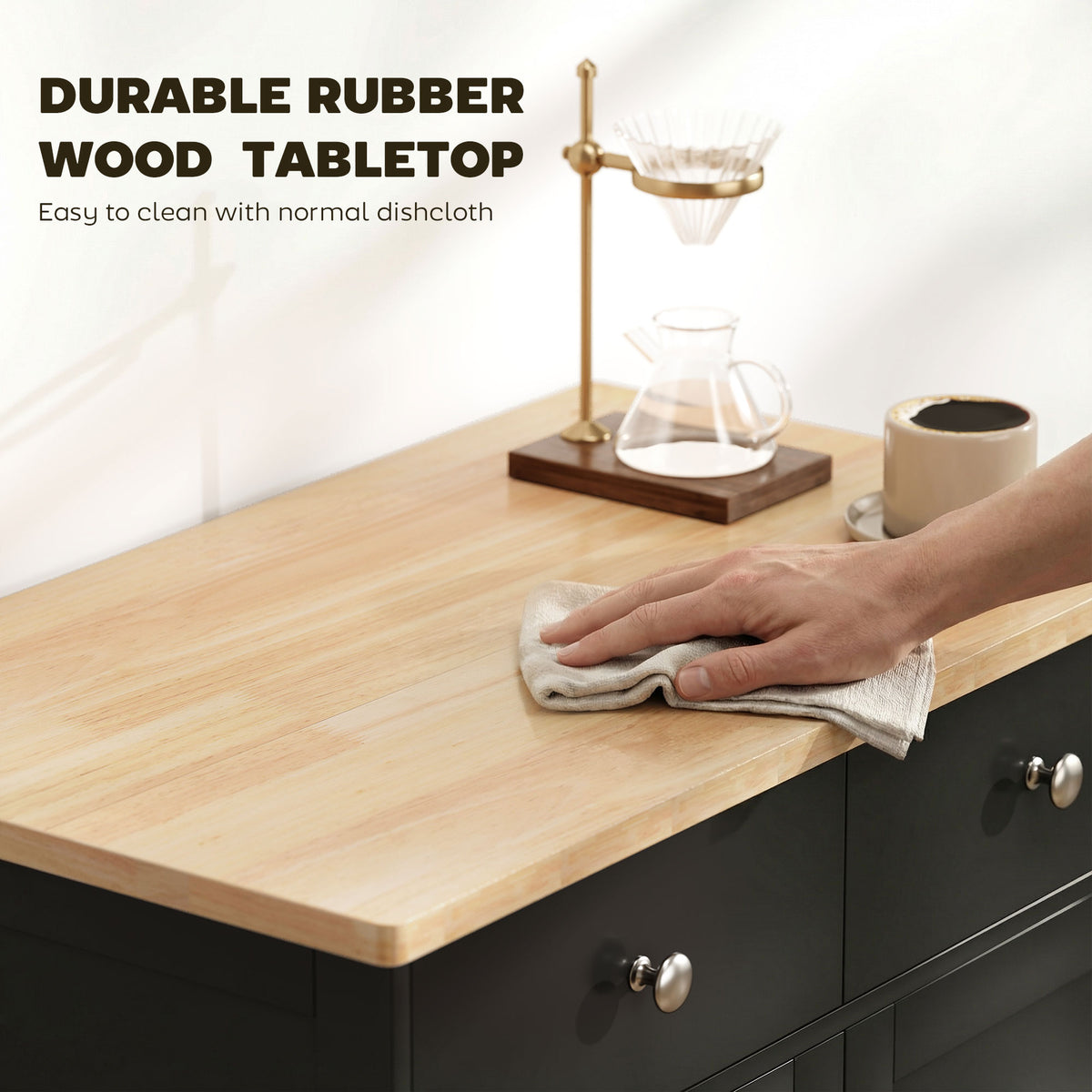 Kitchen Buffet Cabinet with Drawers and Adjustable Shelf