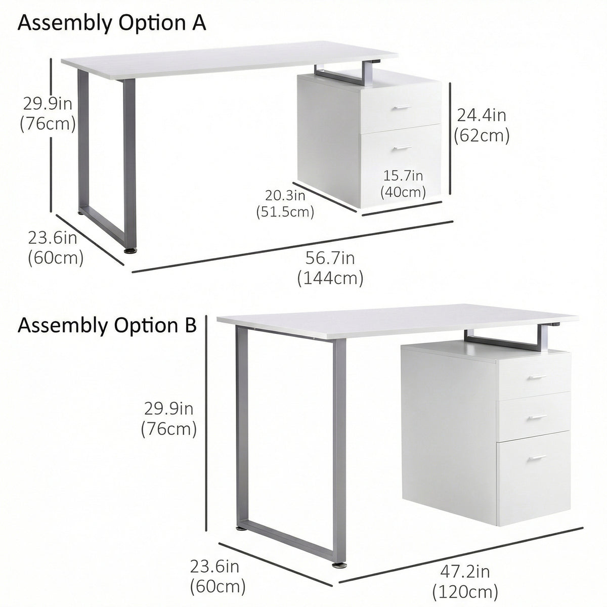 Computer Desk Removable Drawers 47 inches