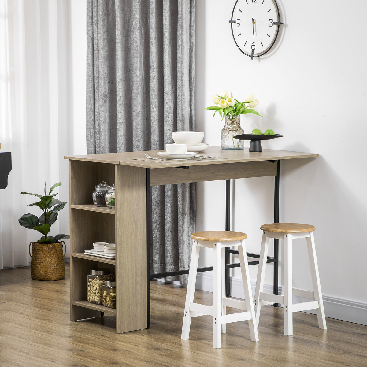 Extendable Bar Table with Adjustable Storage Shelves