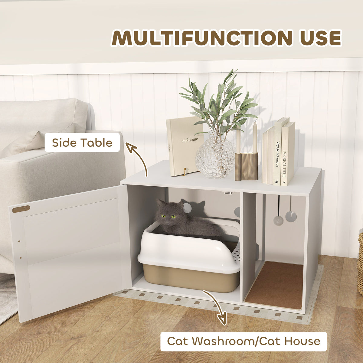Mueble para arenero de gato estilo boho