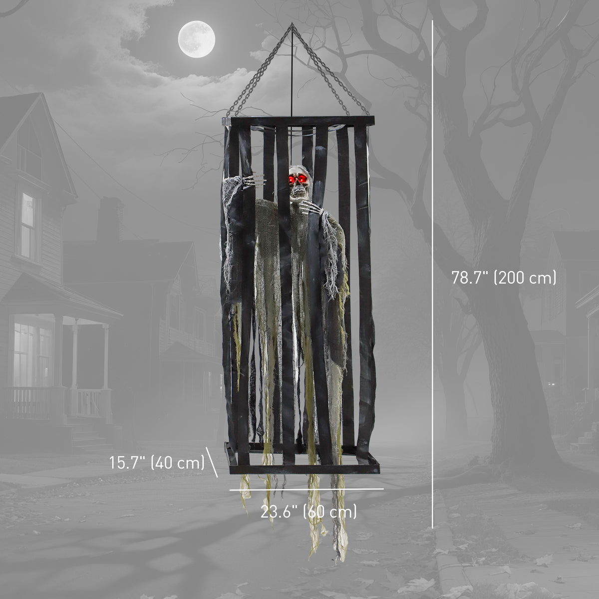 Hanging Animated Skeleton Cage Voice-Activated