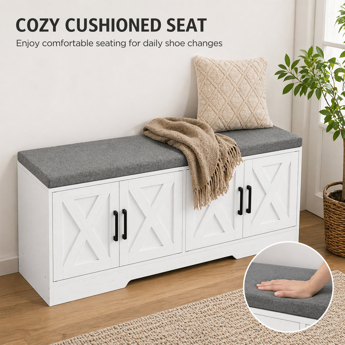 Shoe storage bench with cushion — 120 x 35 x 45 cm