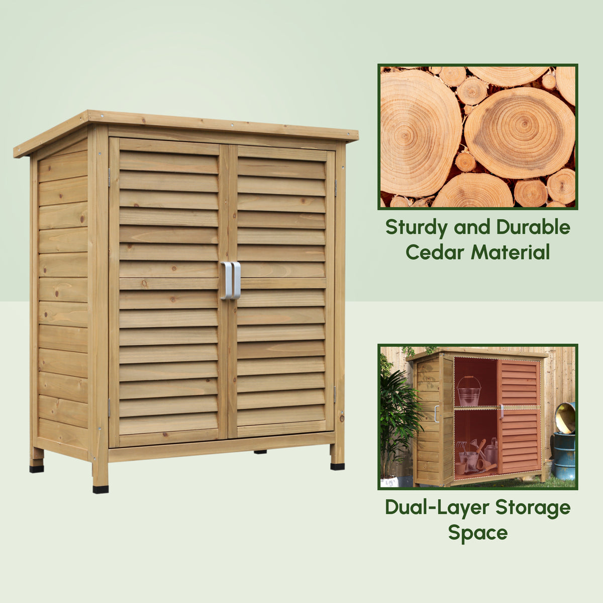 Wooden Garden Storage Shed with 2 Doors and Shelves
