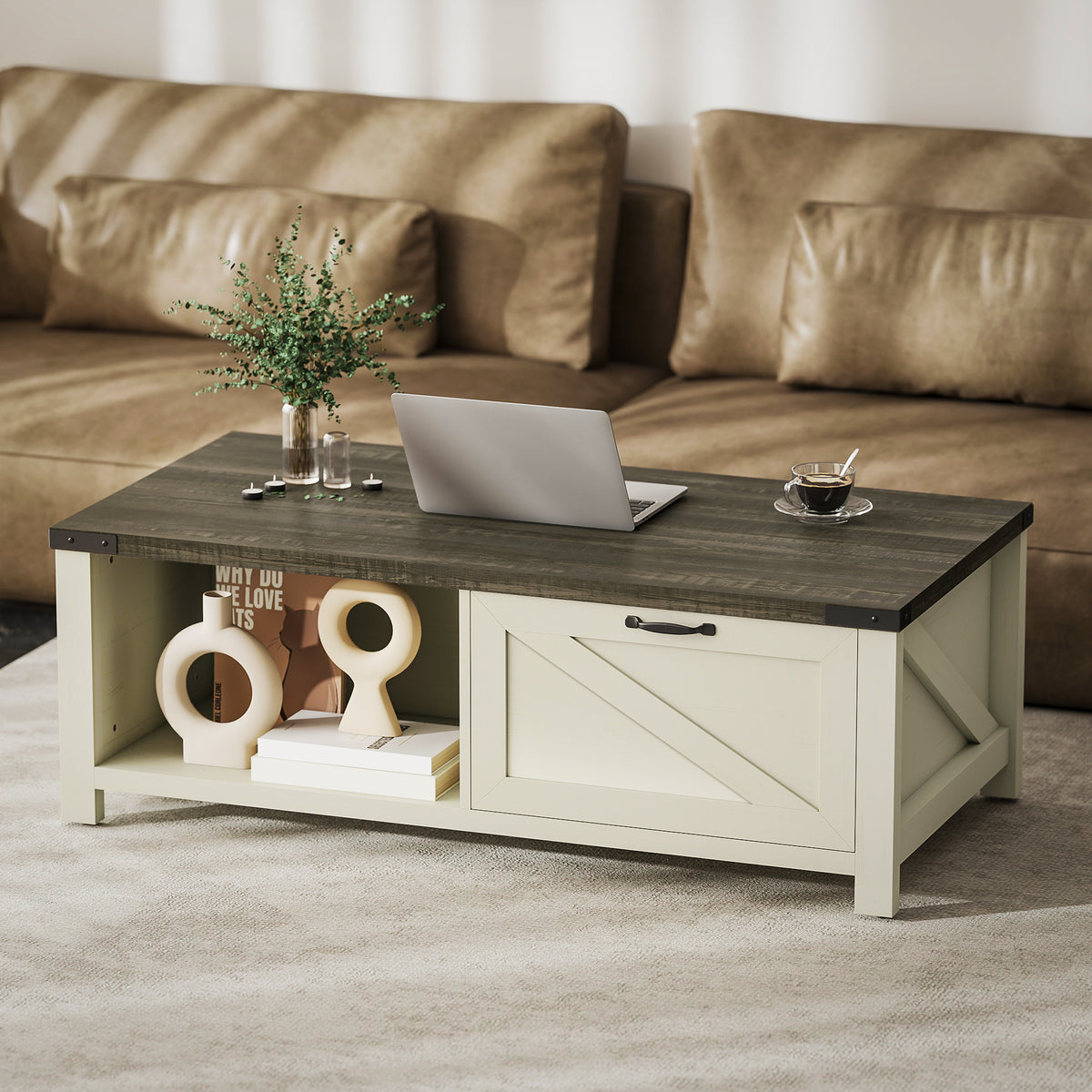 Mesa de centro industrial con cajón y estantes