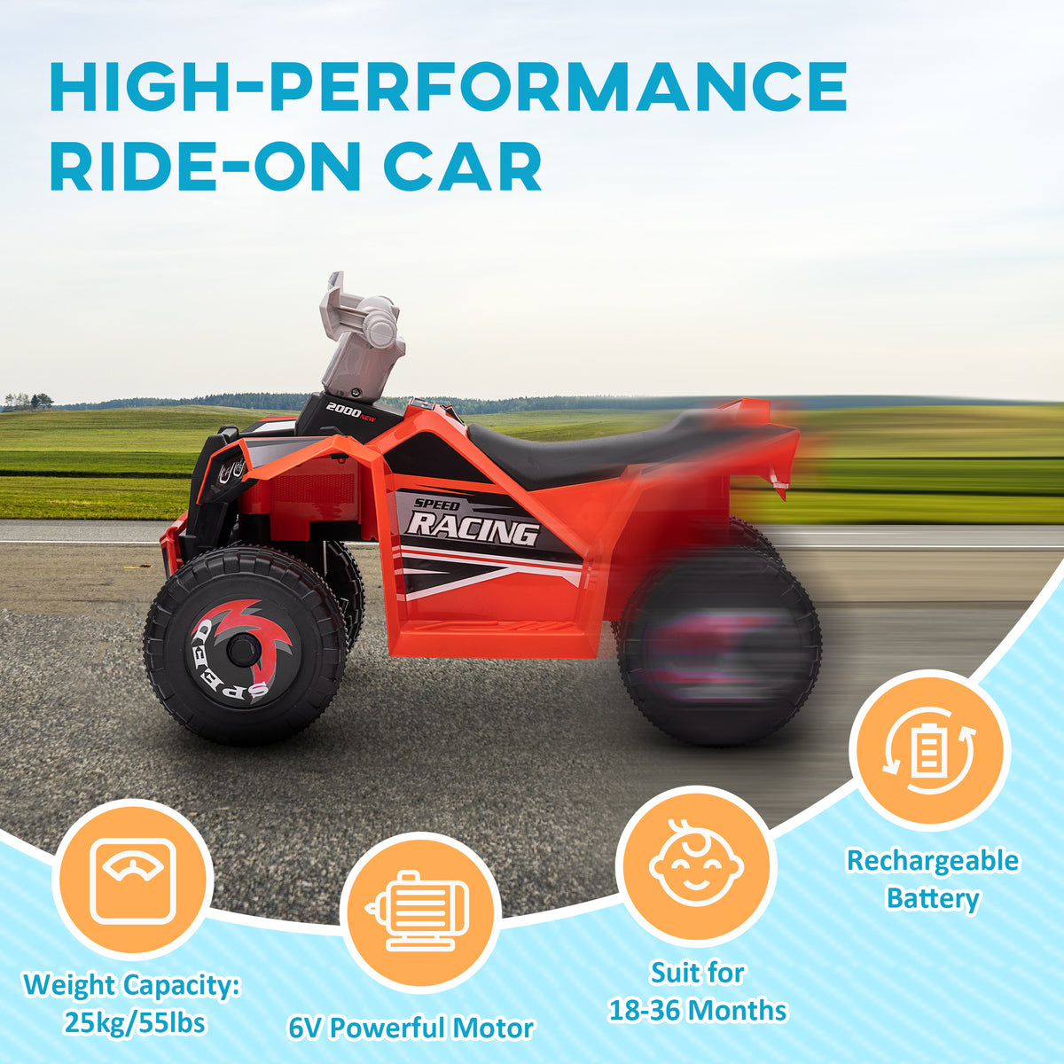 Coche eléctrico cuatrimotor para niños 6V