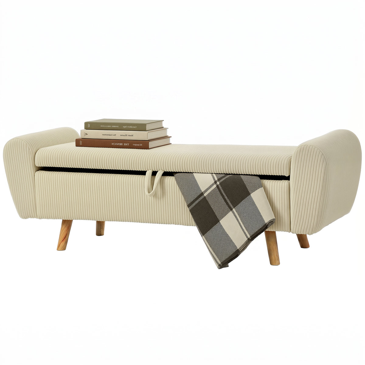 Corduroy Storage Ottoman Bench with Rolled Arms