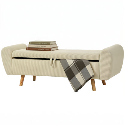 Corduroy Storage Ottoman Bench with Rolled Arms