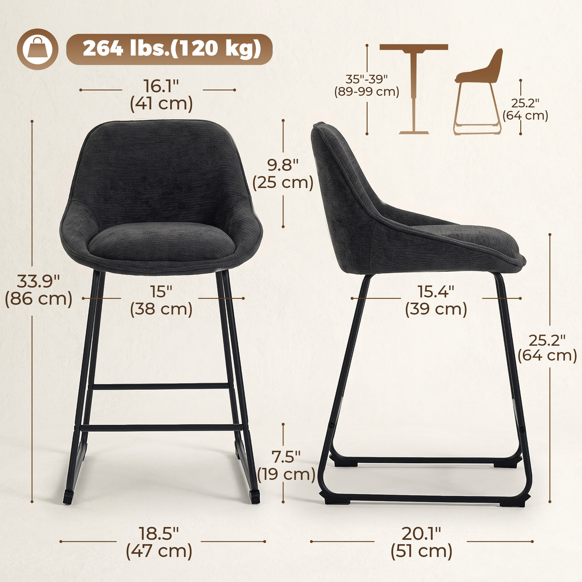 Set of 2 Chenille Bar Stools