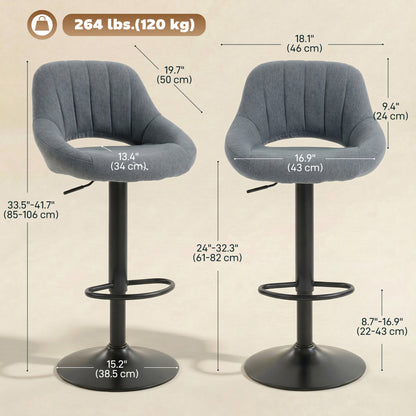 Swivel Adjustable Bar Stools Linen Upholstered — Set of 2