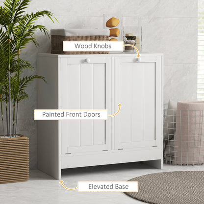 Modern tilt-out laundry hamper cabinet with two compartments