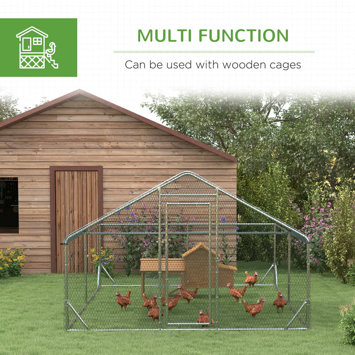 Large metal outdoor chicken coop with run and tarp