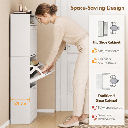 Slim shoe cabinet with 3 flip drawers and sensor light
