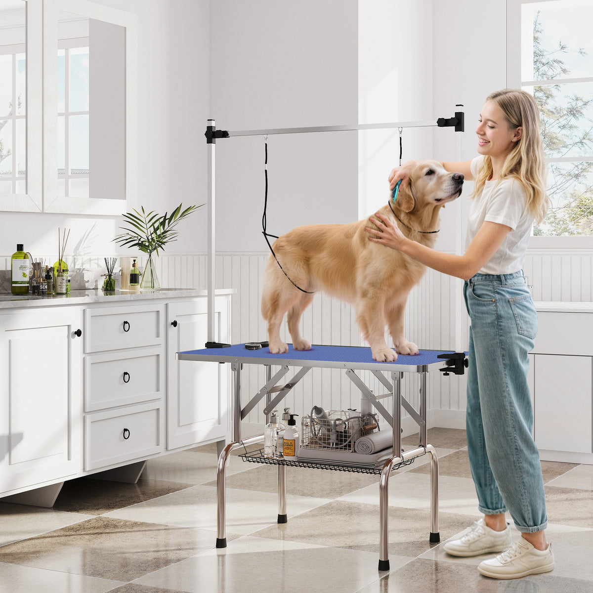 Adjustable Dog Grooming Table with Safety Slings