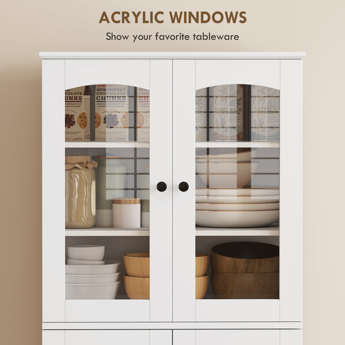 Kitchen Pantry Cabinet with Acrylic Doors