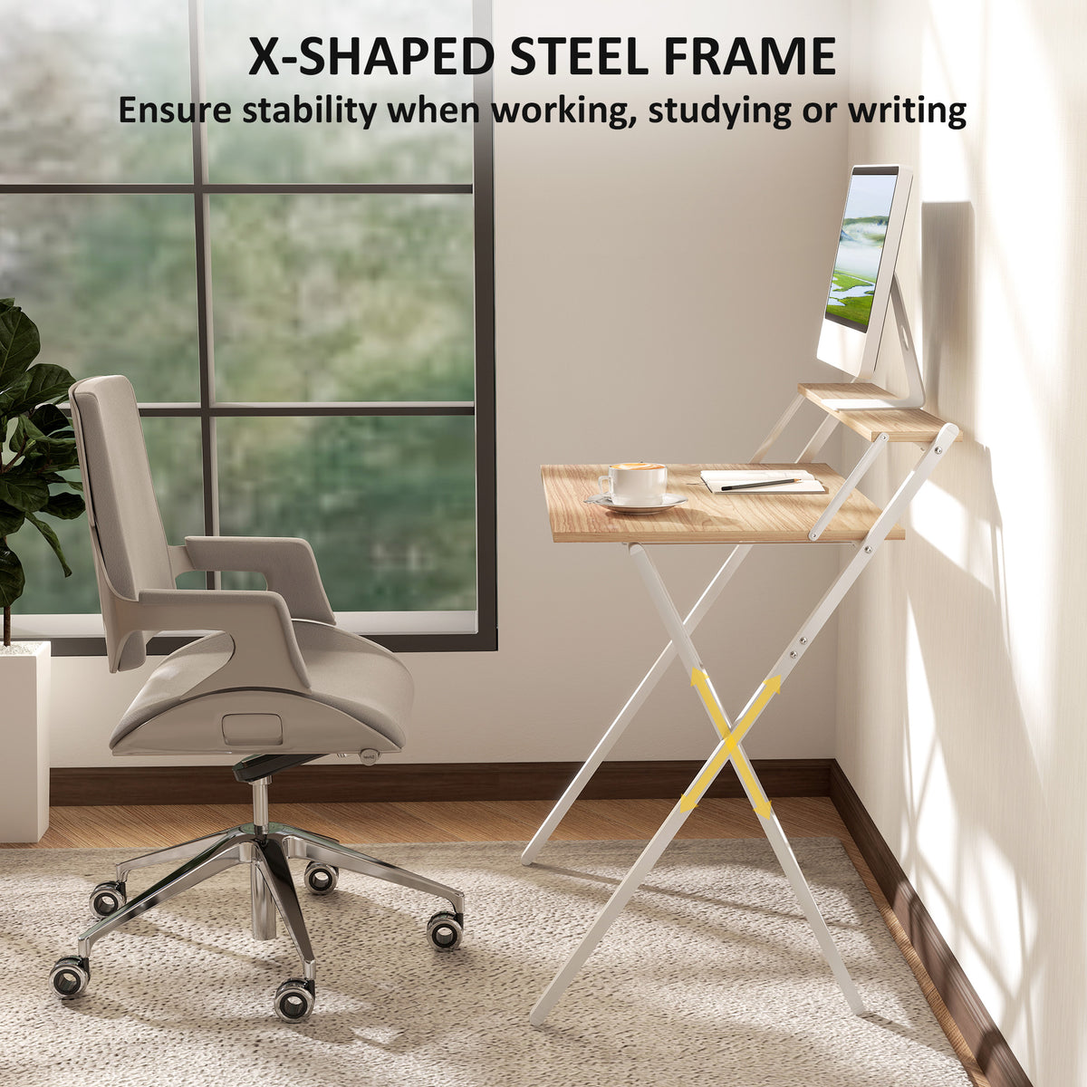 Folding Computer Desk with Monitor Shelf
