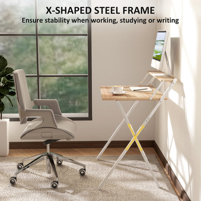 Folding Computer Desk with Monitor Shelf