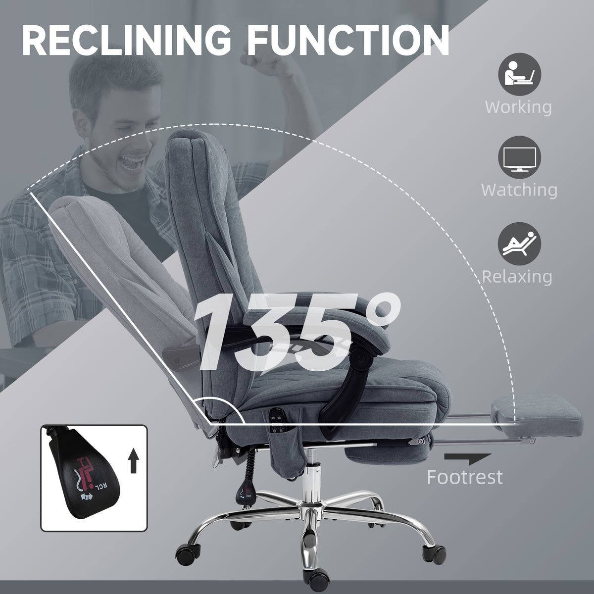 Silla de oficina de masaje reclinable con reposapiés ajustable