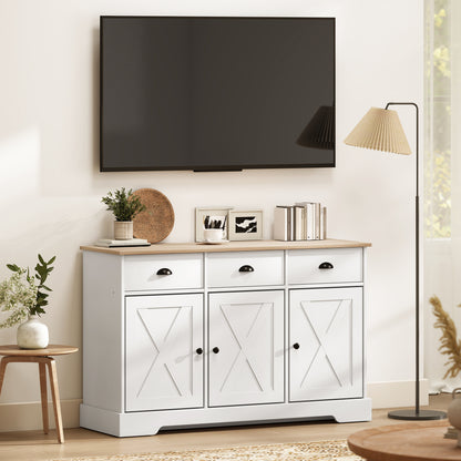 Farmhouse Buffet Cabinet with Barn Doors and Drawers