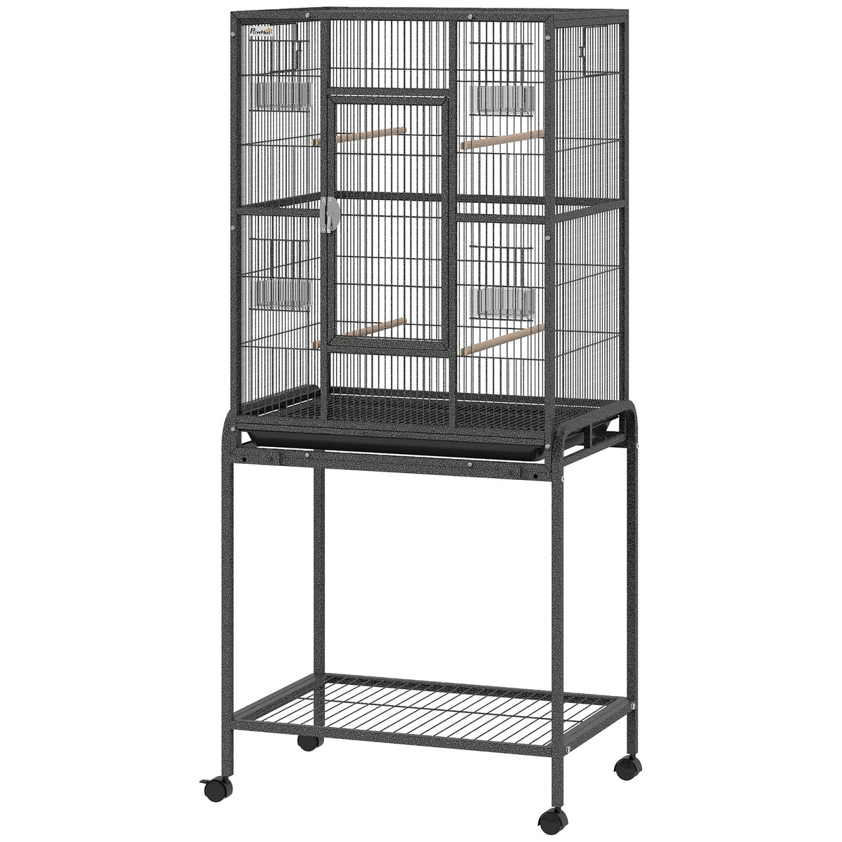 Large Rolling Bird Cage with Perches and Feeder Cups