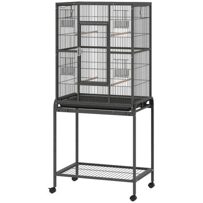 Large Rolling Bird Cage with Perches and Feeder Cups