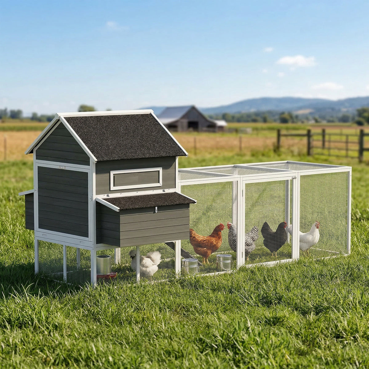 Wooden Chicken Coop with Run and Nesting Box