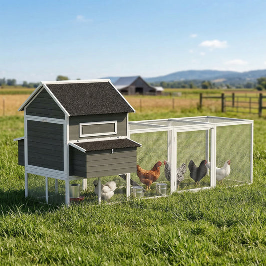 Wooden Chicken Coop with Run and Nesting Box