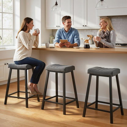 Cushioned Velvet Bar Stools — Set of 3