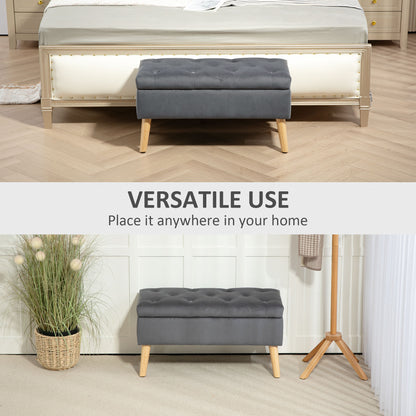 Velvet Storage Ottoman Bench with Wood Legs