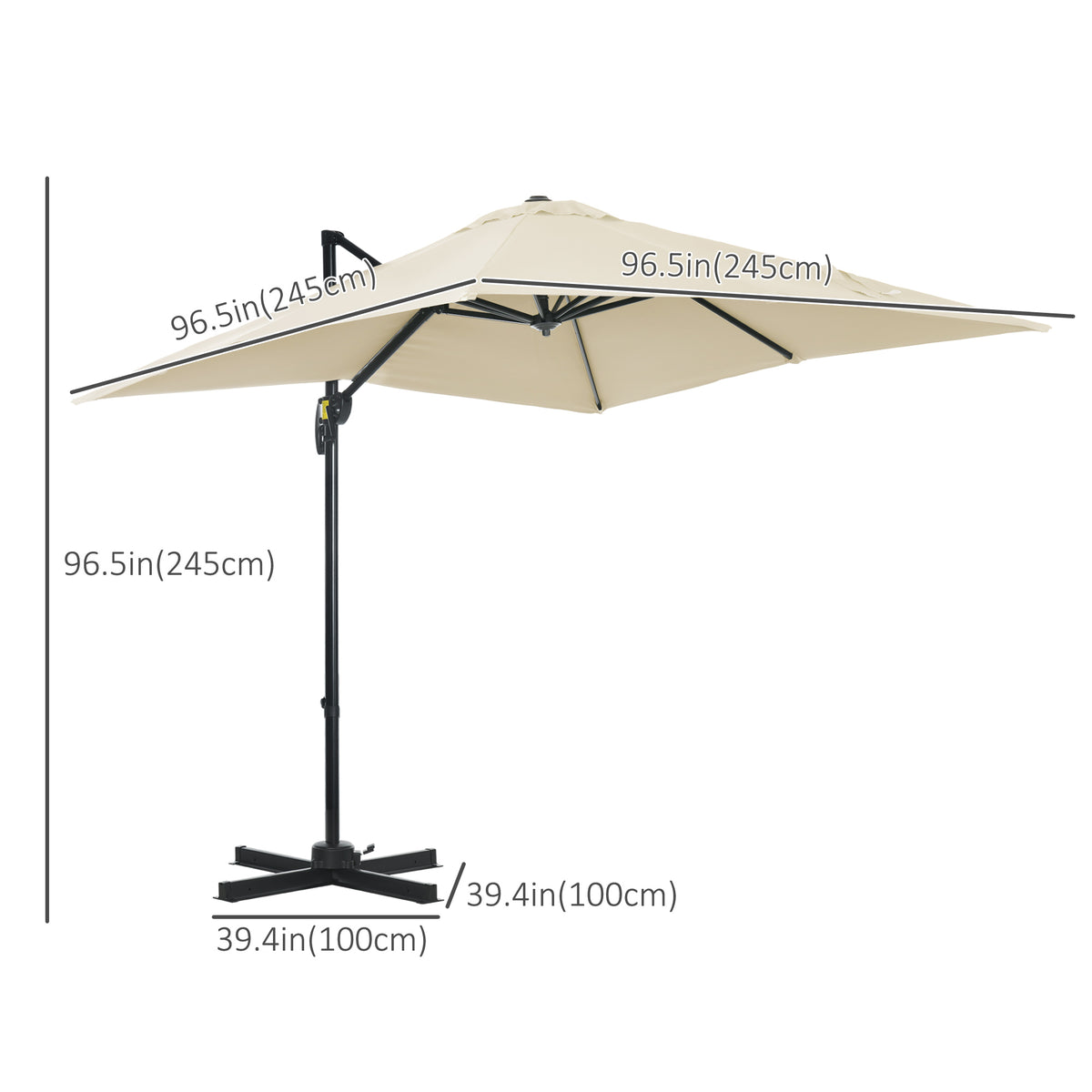 Sombrilla excentrada cuadrada de 245 cm con rotación de 360 grados