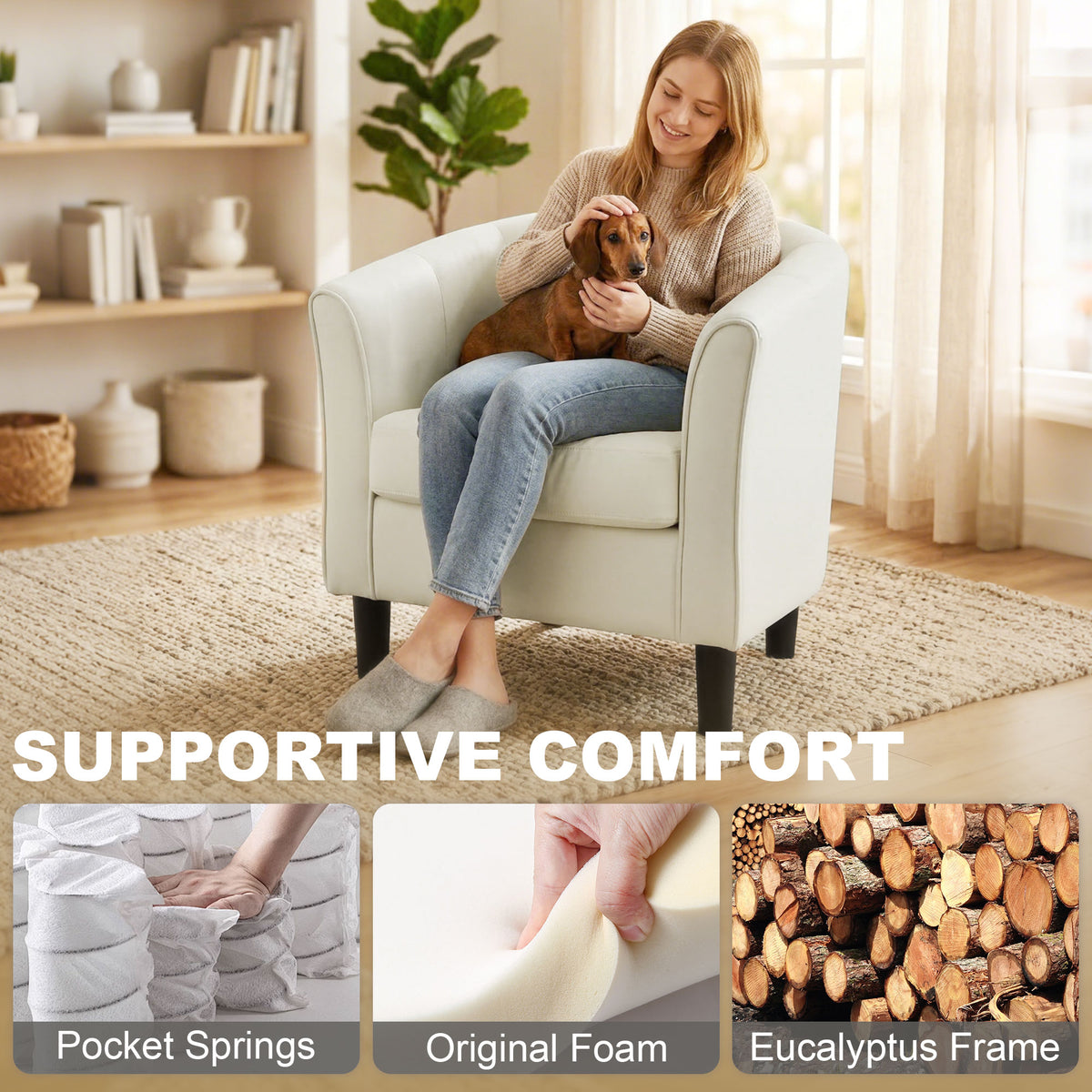 Modern Accent Chair with Ottoman and Pocket Spring Cushion