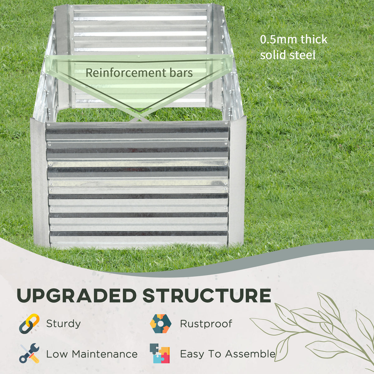 Raised Garden Bed Galvanized Steel with Reinforced Rods 180cm