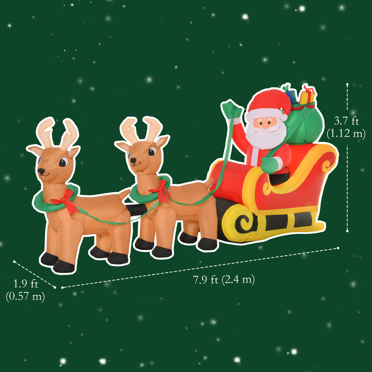 Christmas Inflatable Santa Claus Sleigh and Reindeer 240 cm