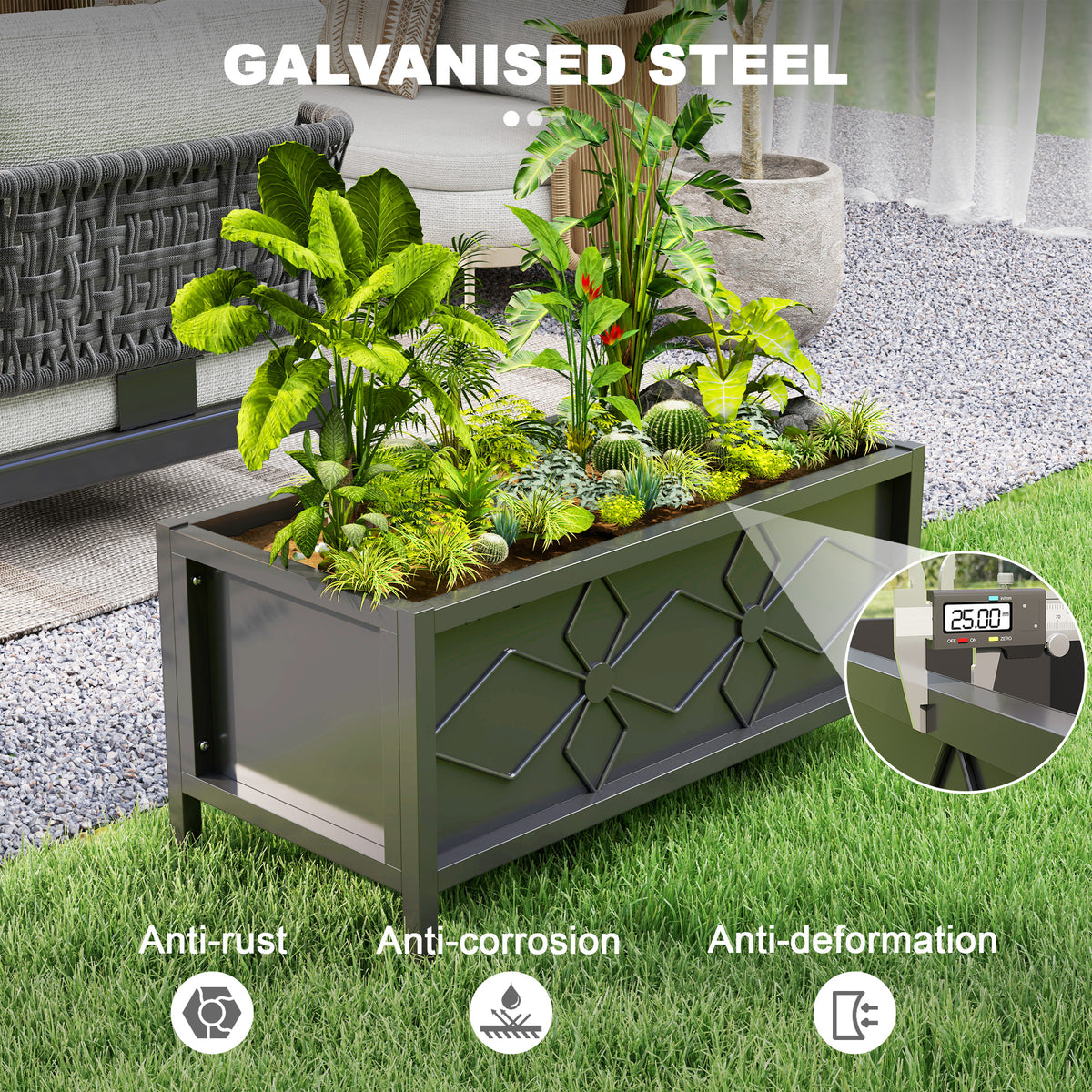 Jardinera elevada galvanizada con agujeros de drenaje