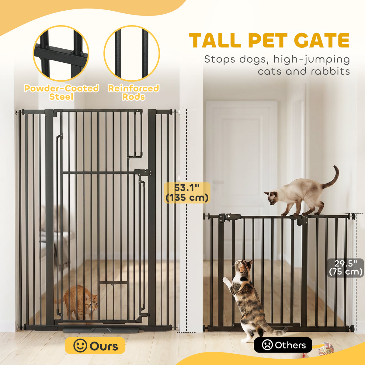 Dog Gate 53.1" Tall with Built-in Cat Door