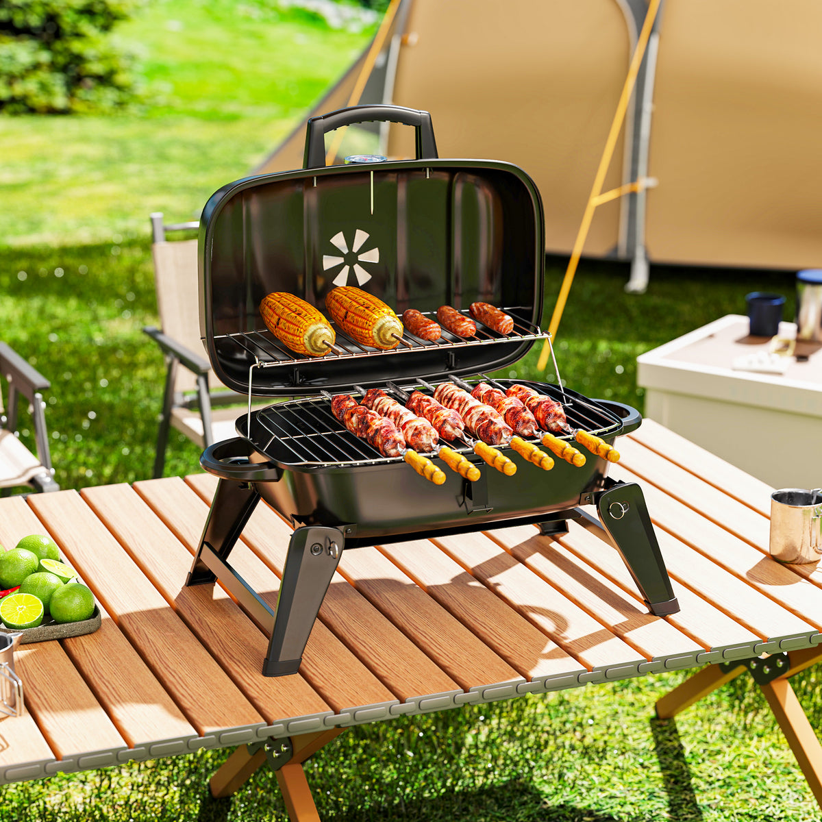 Foldable Charcoal BBQ Grill with Warming Rack