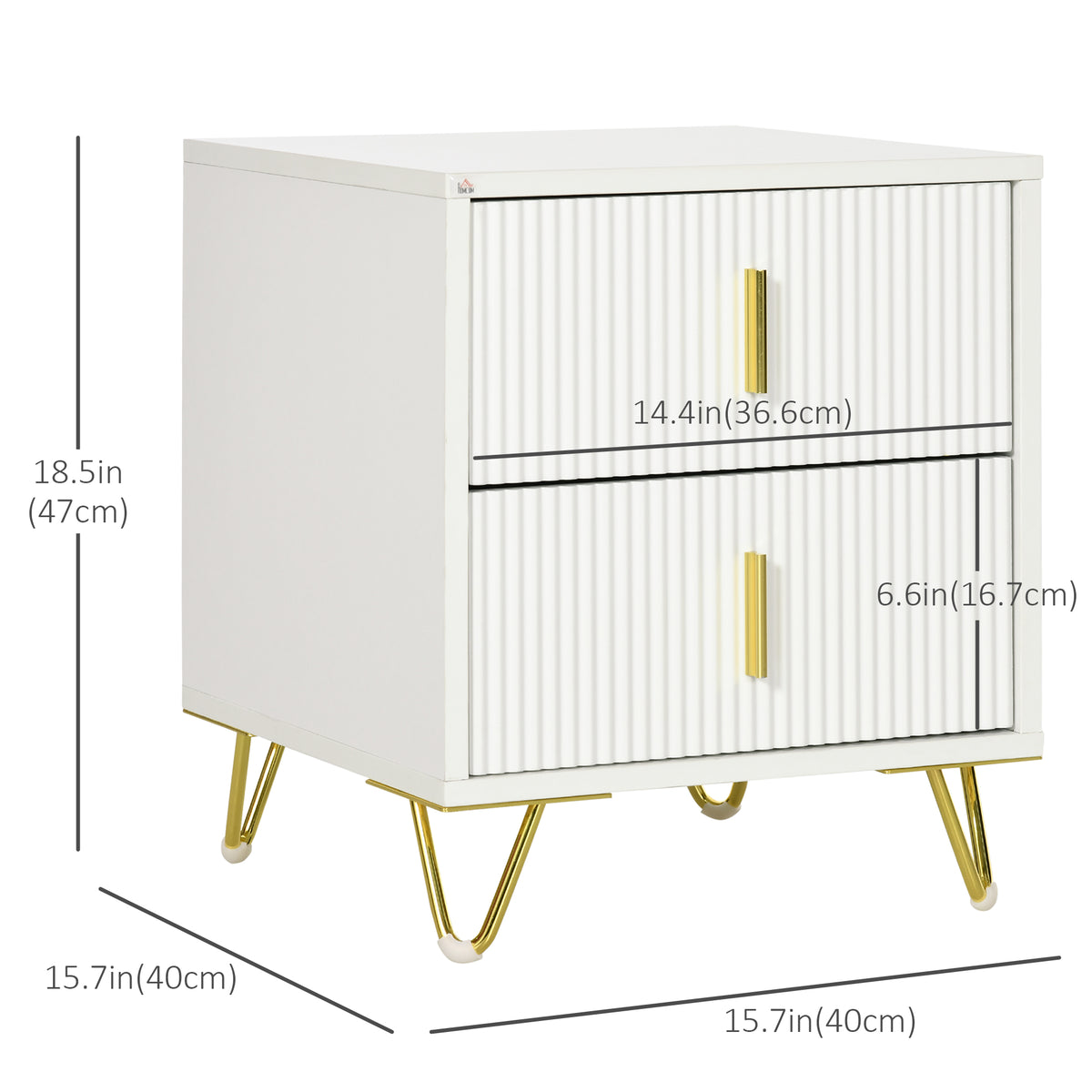 Modern Nightstand 2 Drawers with Golden Metal Legs