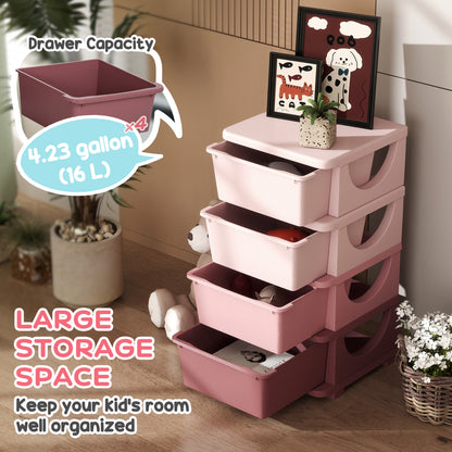 4-Tier Toy Organizer with 4 Plastic Drawers