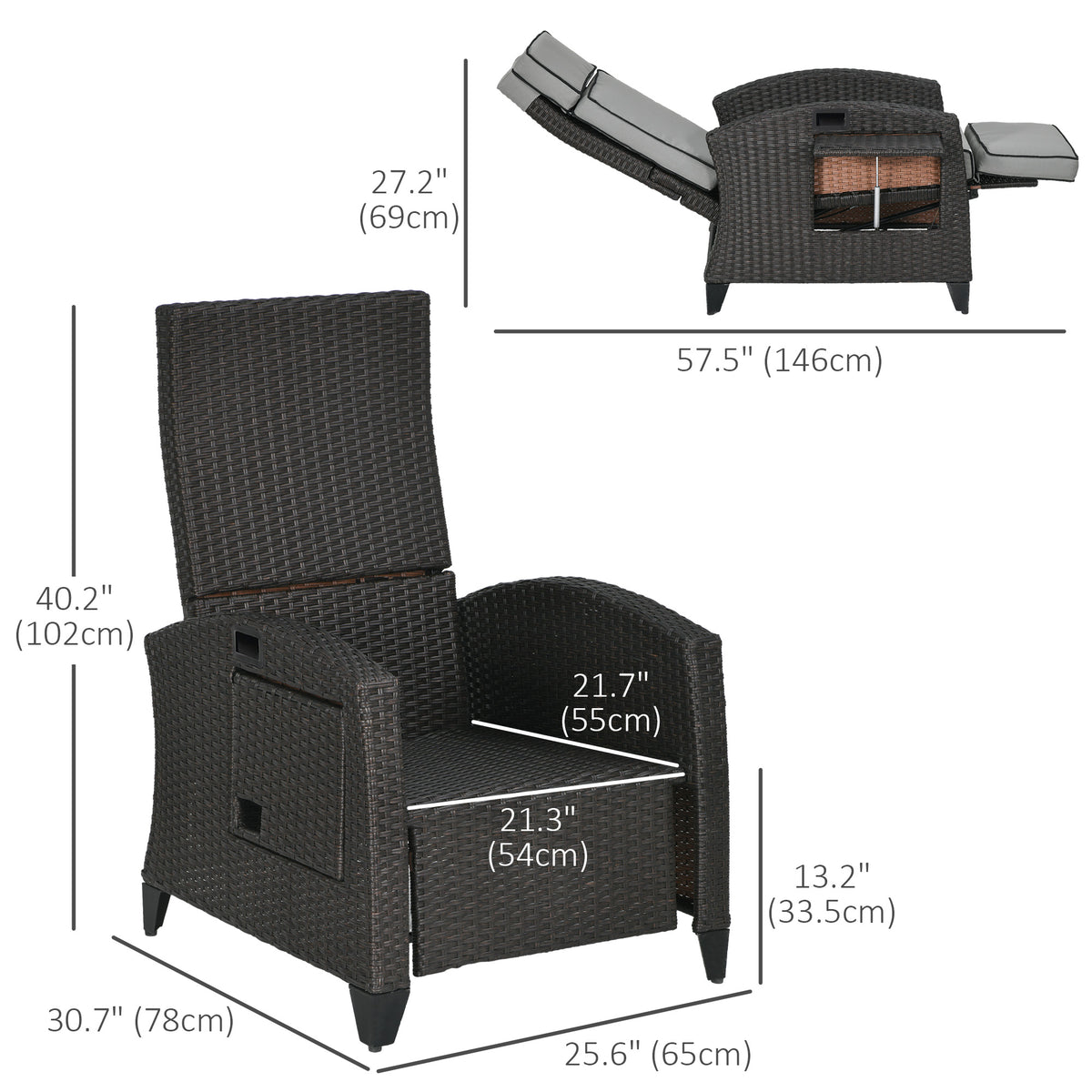 Reclining Wicker Lounge Chair with Adjustable Backrest