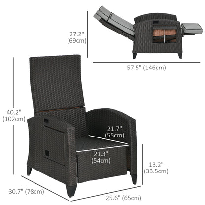 Reclining Wicker Lounge Chair with Adjustable Backrest