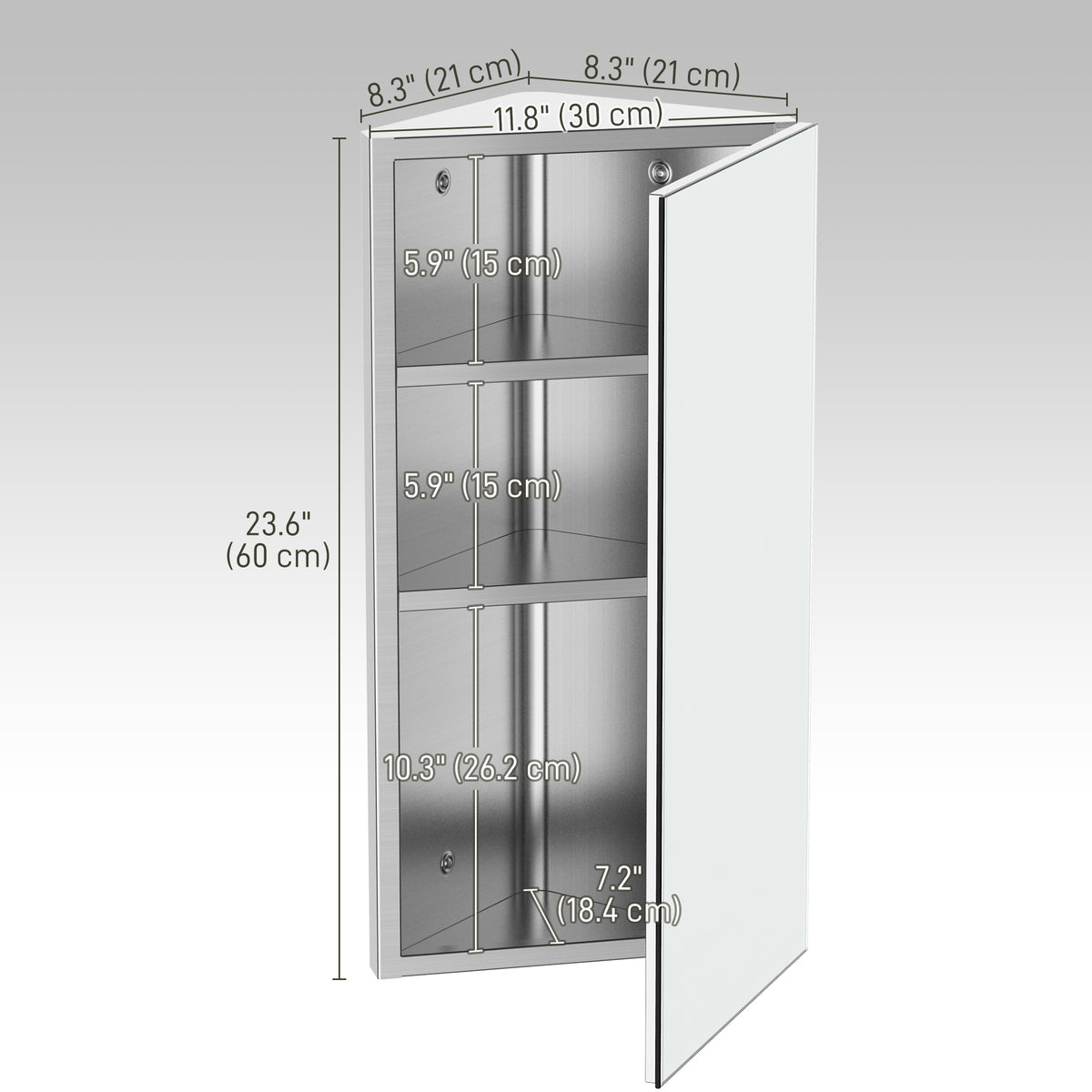 Wall mounted stainless steel bathroom corner mirror cabinet