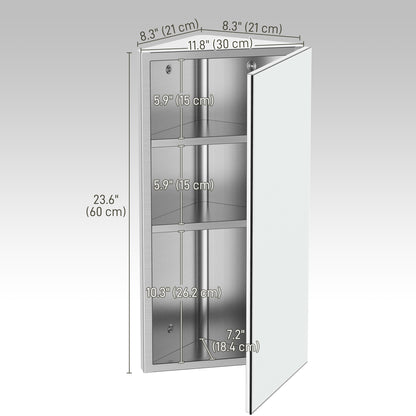 Wall mounted stainless steel bathroom corner mirror cabinet