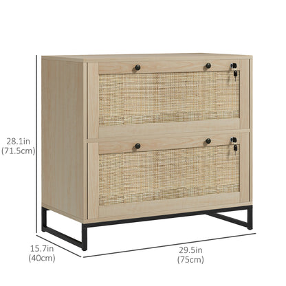2-Drawer Filing Cabinet with Lock and Rattan Design