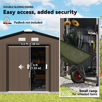 Galvanized Steel Garden Shed with Double Sliding Door