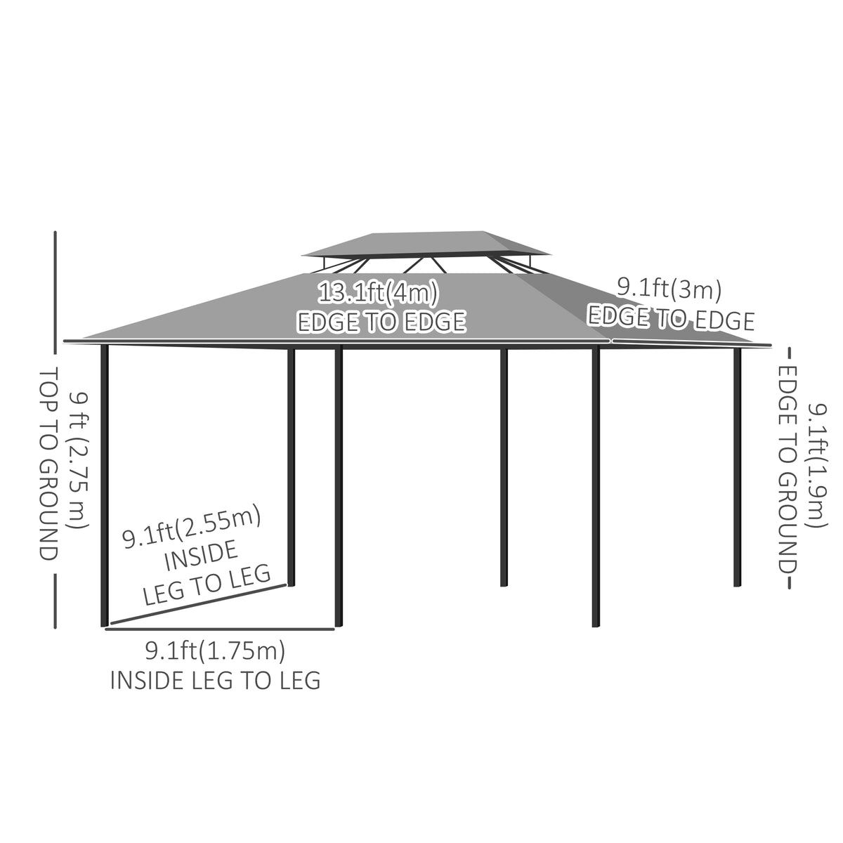 2-Tier Patio Gazebo 10x13 ft with Curtains