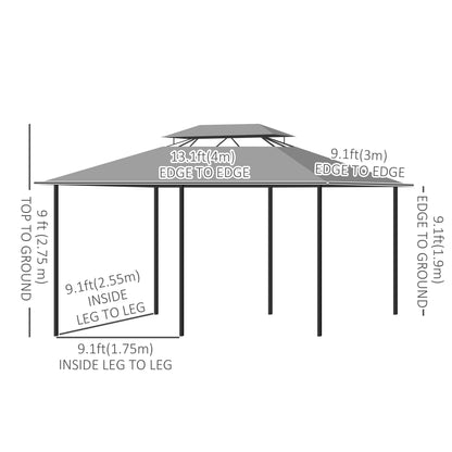2-Tier Patio Gazebo 10x13 ft with Curtains