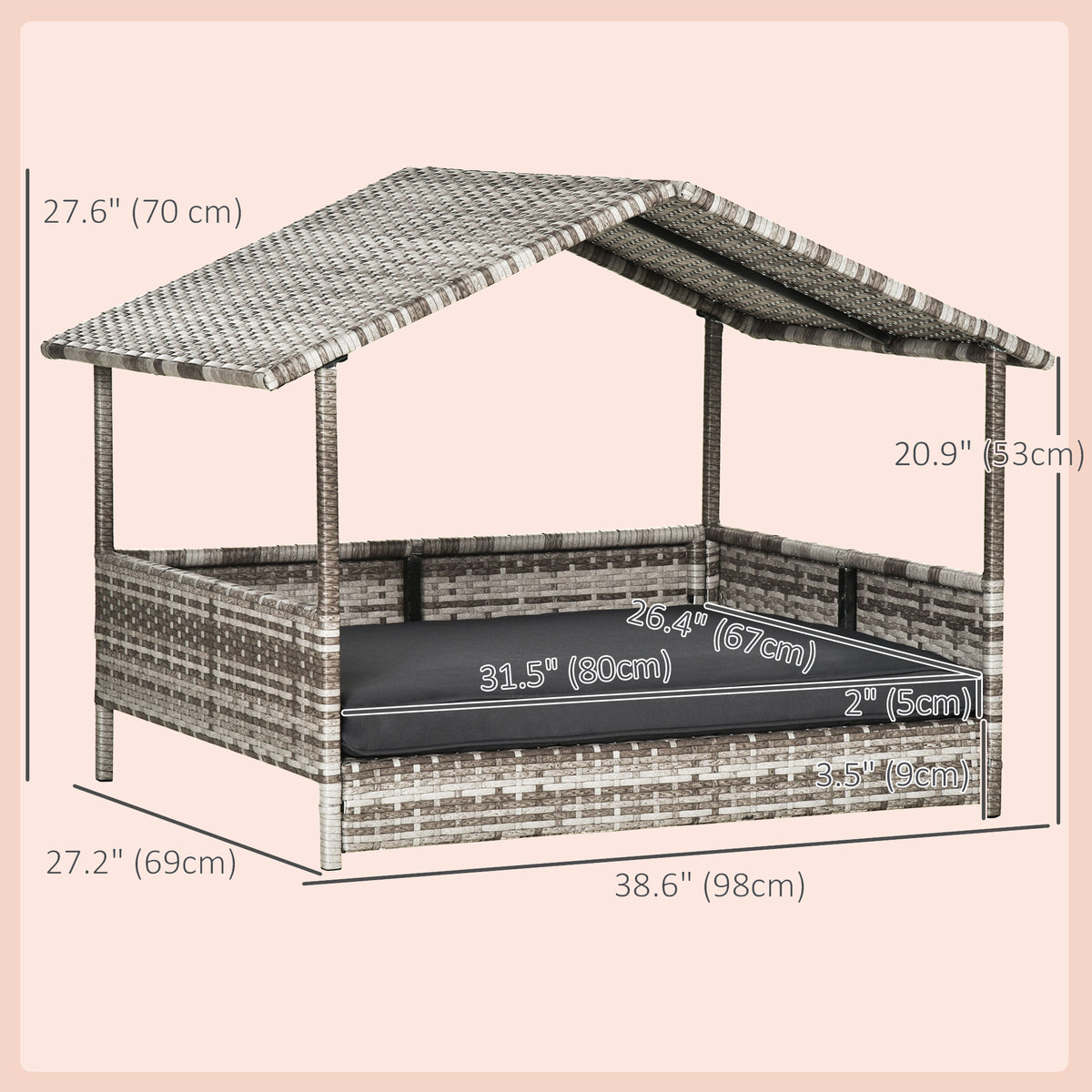 Elevated Rattan Dog House with Canopy Shelter
