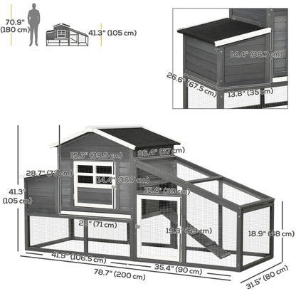 Wooden outdoor chicken coop with run and nesting box