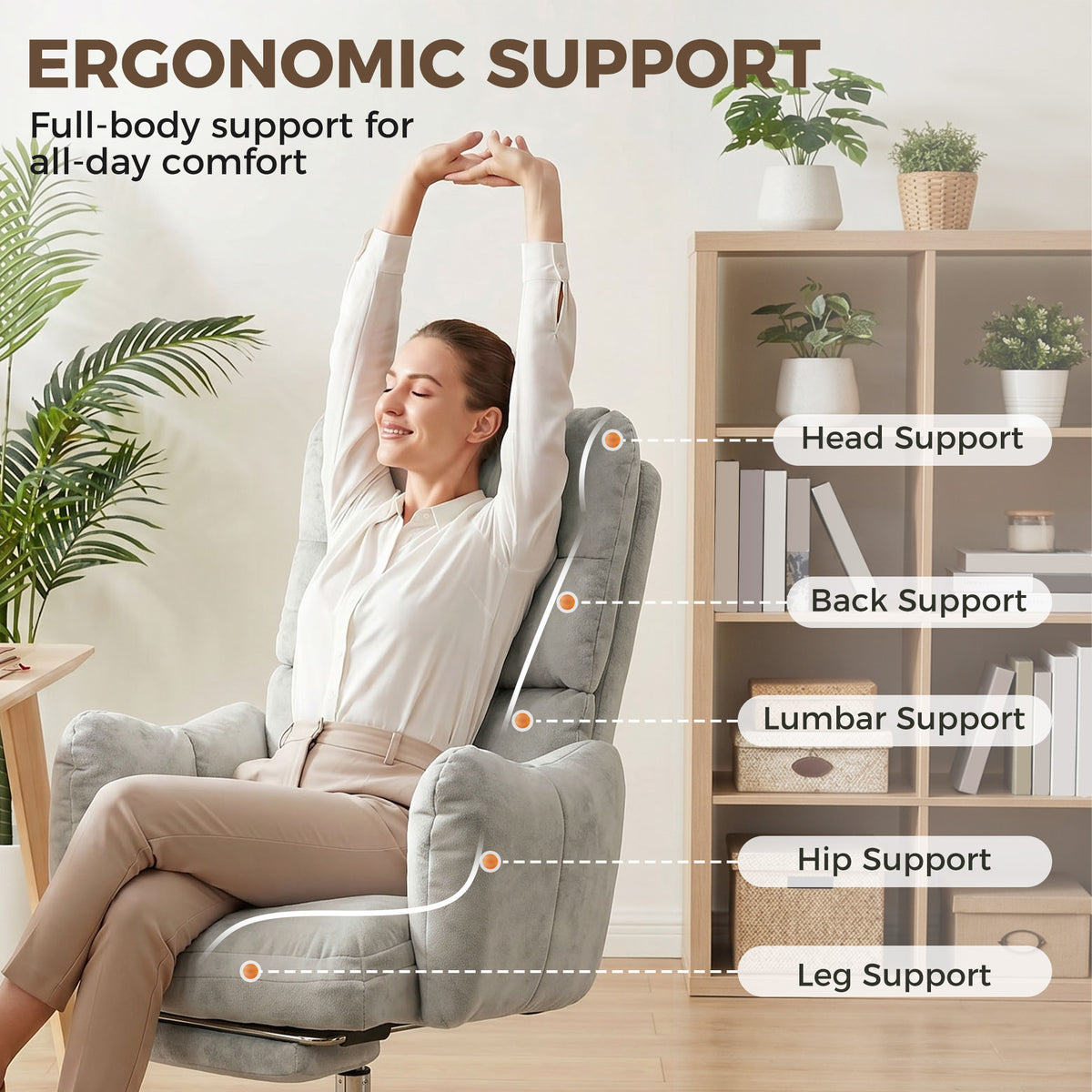 Chaise de bureau ergonomique inclinable avec repose-pieds — photo 6
